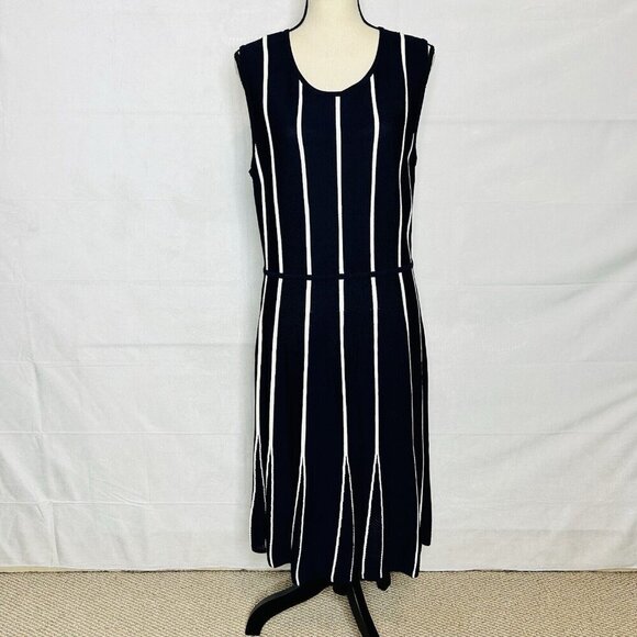 Calvin Klein Sweater Dress Size M Sleeveless Long Navy Blue Striped - Picture 1 of 10